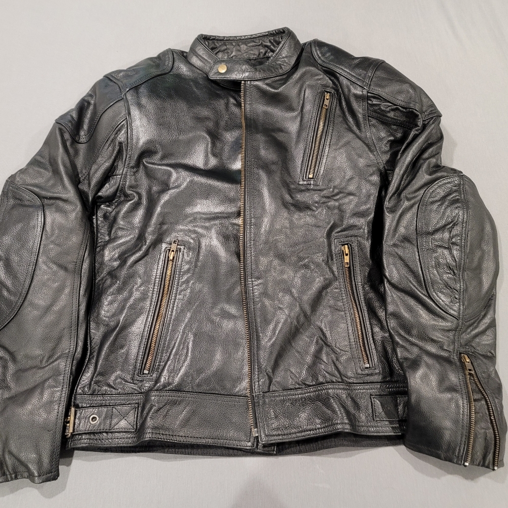 #Hwk Men's Padded Leather Motorcycle Jacket Large